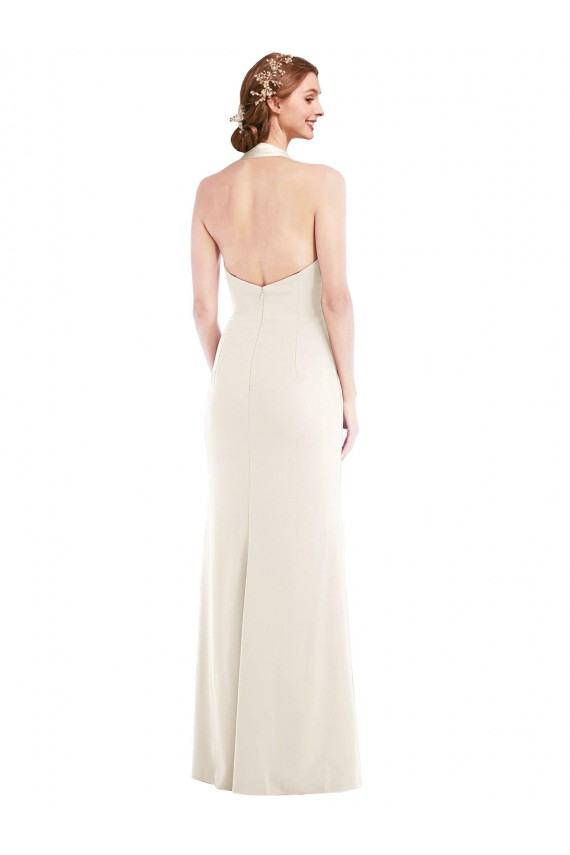 Online Marfil Trompeta Halter Crepé Elástico Largo Vestidos de dama de honor / Vestidos de fiesta