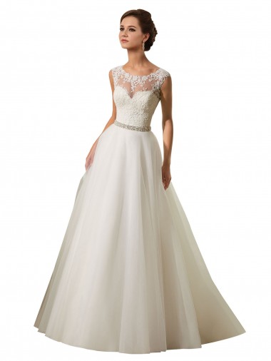 Online Marfil Ilusión Cola capilla Tul Encaje Vestidos de novia