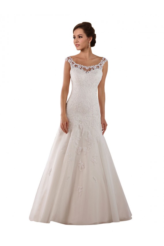 Online Marfil línea A Cucharón Cola capilla Tul Vestidos de novia