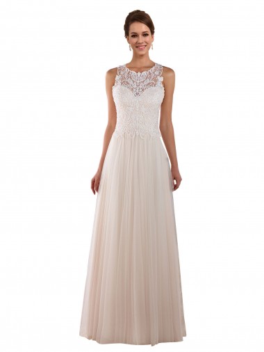 Online Marfil línea A Cuello Alto Cola capilla Tul Encaje Boho Vestidos de novia