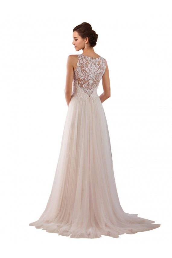 Online Marfil línea A Cuello Alto Cola capilla Tul Encaje Boho Vestidos de novia