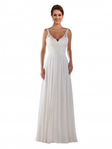 Online Marfil línea A Cuello de Corazón Cola capilla Gasa Clásico Boho Vestidos de novia
