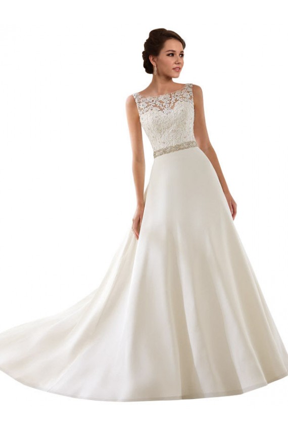 Online Marfil línea A Ilusión Cola capilla Encaje Vestidos de novia