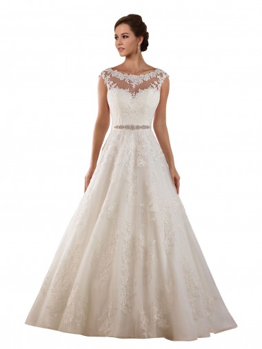 Online Marfil línea A Ilusión Cola capilla Tul Encaje Clásico Vestidos de novia