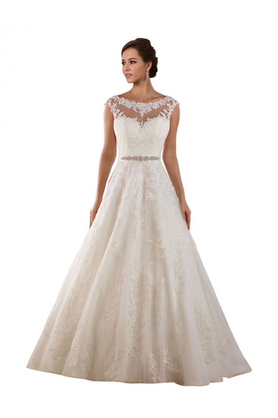 Online Marfil línea A Ilusión Cola capilla Tul Encaje Clásico Vestidos de novia