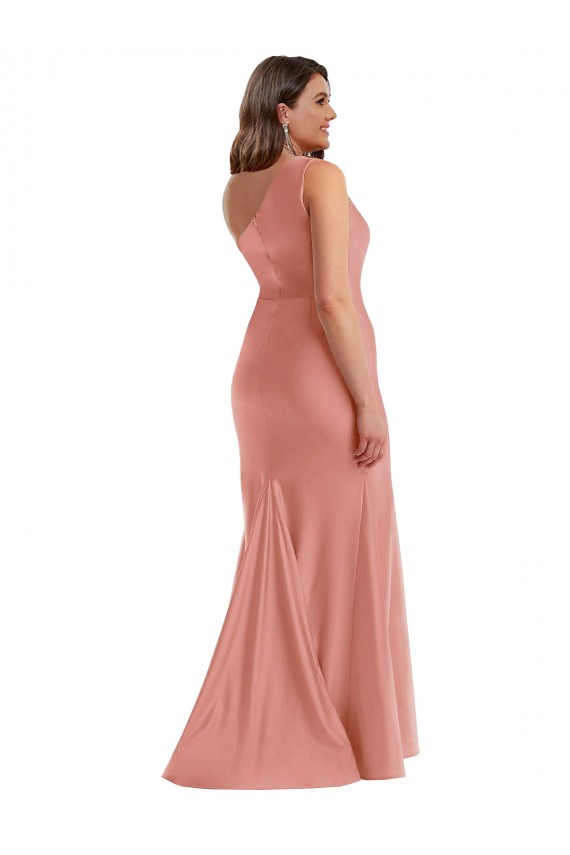 Online Melocotón de Georgia Sirena Un Hombre Satén sedoso Largo Formales Vestidos de dama de honor / Vestidos de fiesta