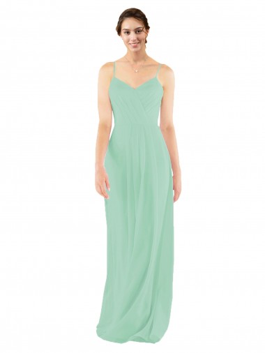 Online Menta Verde Cubierta Cuello en V Gasa Largo Vestidos de dama de honor