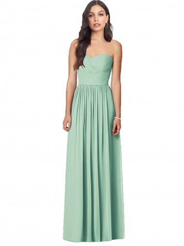 Online Menta Verde Trompeta Cuello de Corazón Sin tirantes Gasa Largo Vestidos de dama de honor