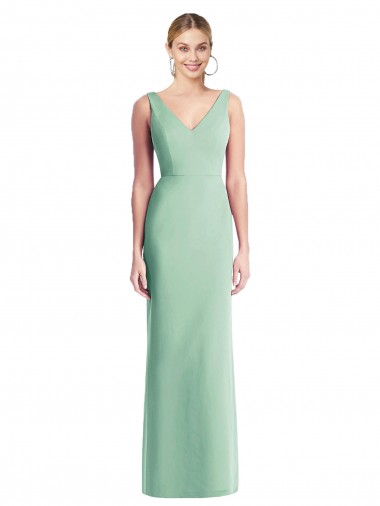Online Menta Verde Trompeta Cuello en V Gasa Largo Vestidos de dama de honor