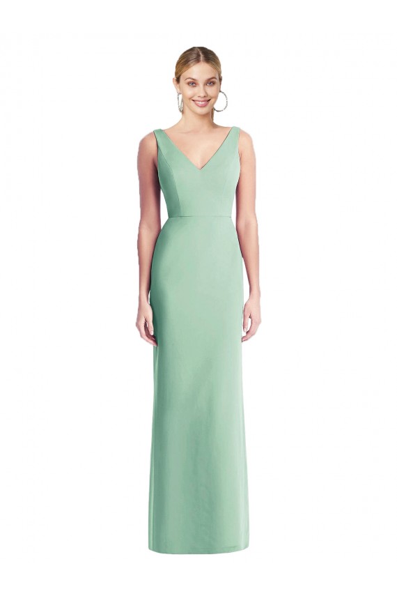 Online Menta Verde Trompeta Cuello en V Gasa Largo Vestidos de dama de honor