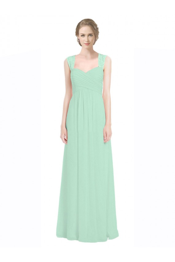 Online Menta Verde línea A Cuello de Corazón Gasa Encaje Largo Vestidos de dama de honor