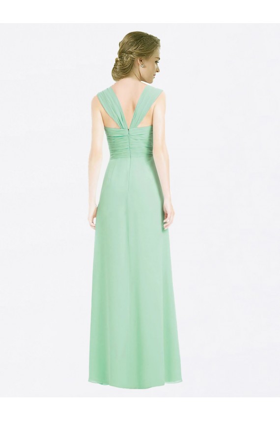 Online Menta Verde línea A Cuello de Corazón Gasa Largo Vestidos de dama de honor