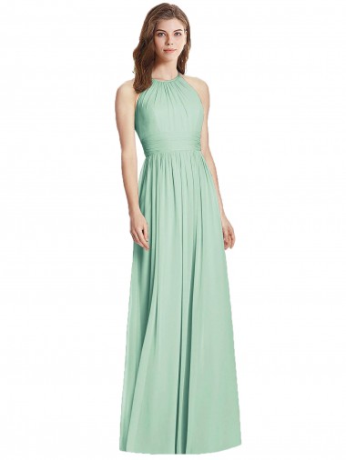 Online Menta Verde línea A Halter Gasa Largo Vestidos de dama de honor