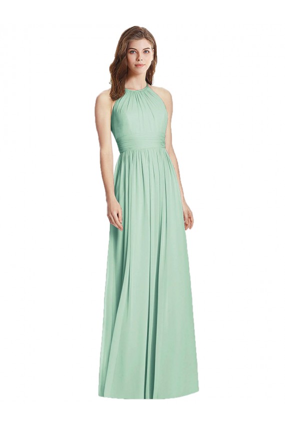Online Menta Verde línea A Halter Gasa Largo Vestidos de dama de honor