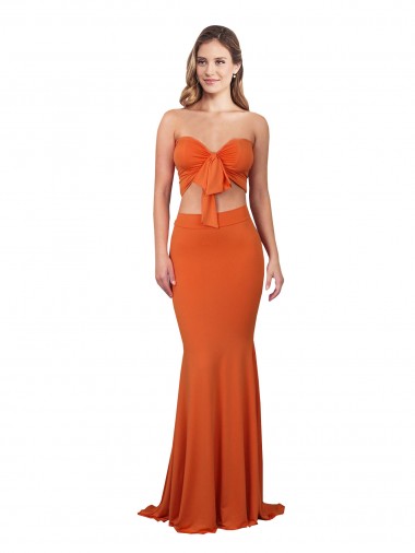 Online Naranja Sirena Sin tirantes Spandex Largo Formales Vestidos de dama de honor / Vestidos de fiesta