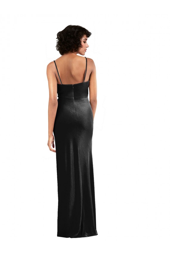 Online Negro Columna Terciopelo Elástico Largo Formales Vestidos de dama de honor / Vestidos de fiesta