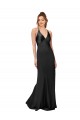 Online Negro Cubierta Cuello en V Satén sedoso Largo Formales Vestidos de dama de honor / Vestidos de fiesta
