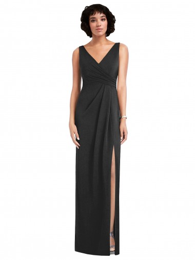 Online Negro Cubierta Cuello en V Spandex Largo Formales Vestidos de dama de honor / Vestidos de fiesta