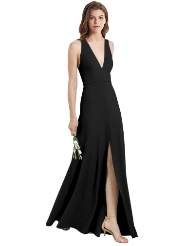 Online Negro Cubierta Halter Cuello en V Crepé Elástico Largo Formales Vestidos de dama de honor / Vestidos de fiesta