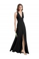 Online Negro Cubierta Halter Cuello en V Crepé Elástico Largo Formales Vestidos de dama de honor / Vestidos de fiesta