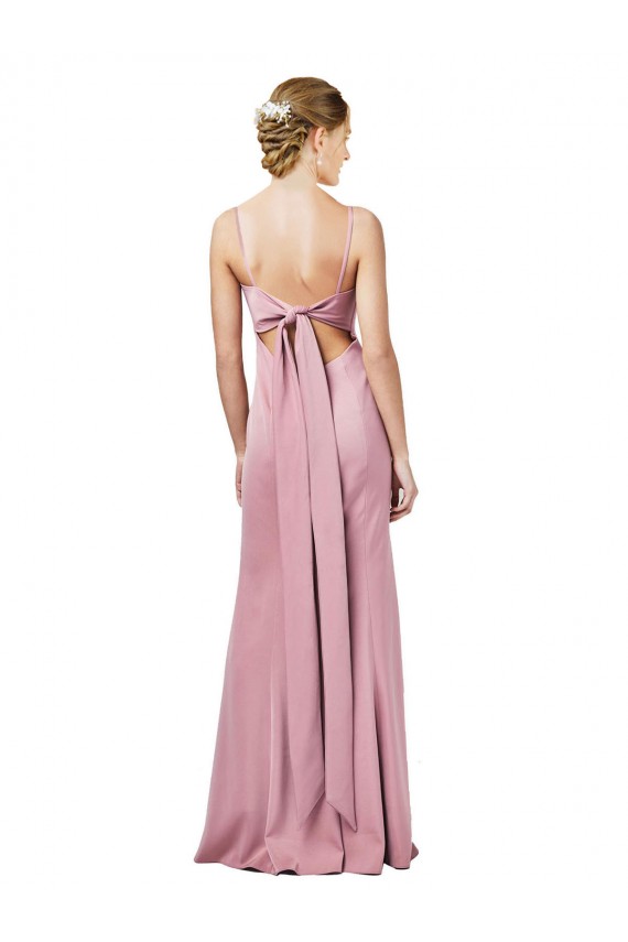 Online Negro Cubierta Tirantes espagueti Cuadrado Crepé Elástico Largo Formales Vestidos de dama de honor / Vestidos de fiesta