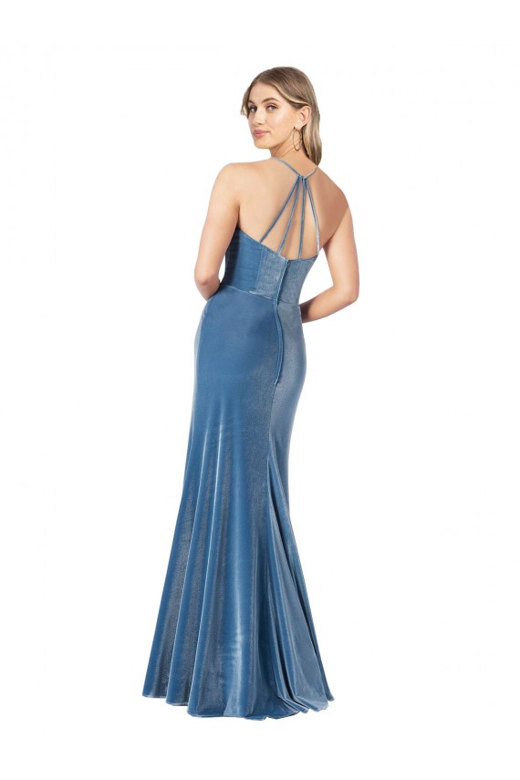 Online Negro Cubierta Tirantes espagueti Cuello joya Terciopelo Elástico Largo Formales Vestidos de dama de honor / Vestidos de fiesta