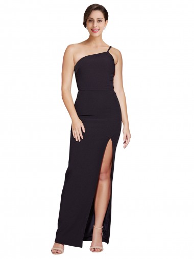 Online Negro Cubierta Un Hombre Sin tirantes Crepé Elástico Largo Formales Vestidos de dama de honor / Vestidos de fiesta