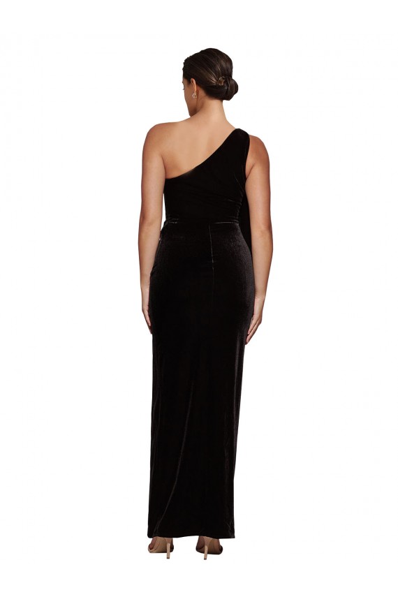 Online Negro Cubierta Un Hombre Terciopelo Elástico Largo Formales Vestidos de dama de honor / Vestidos de fiesta
