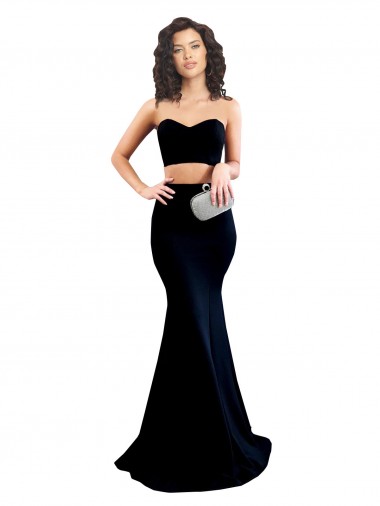 Online Negro Sirena Cuello Alto Crepé Elástico Largo Formales Vestidos de dama de honor / Vestidos de fiesta