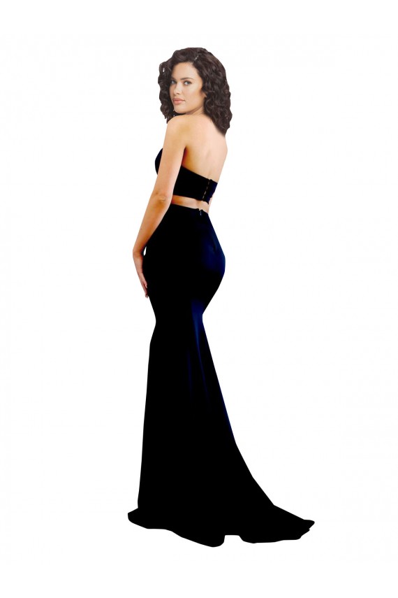 Online Negro Sirena Cuello Alto Crepé Elástico Largo Formales Vestidos de dama de honor / Vestidos de fiesta