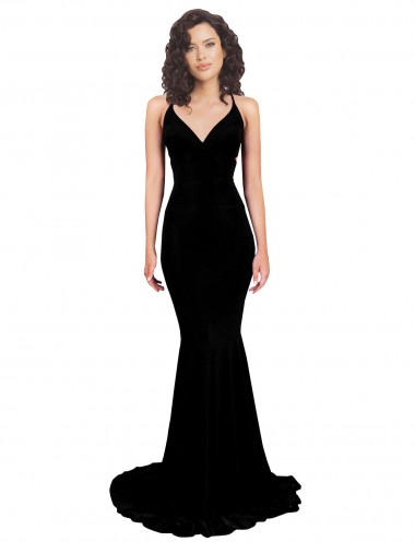Online Negro Sirena Cuello en V Spandex Largo Formales Vestidos de dama de honor / Vestidos de fiesta