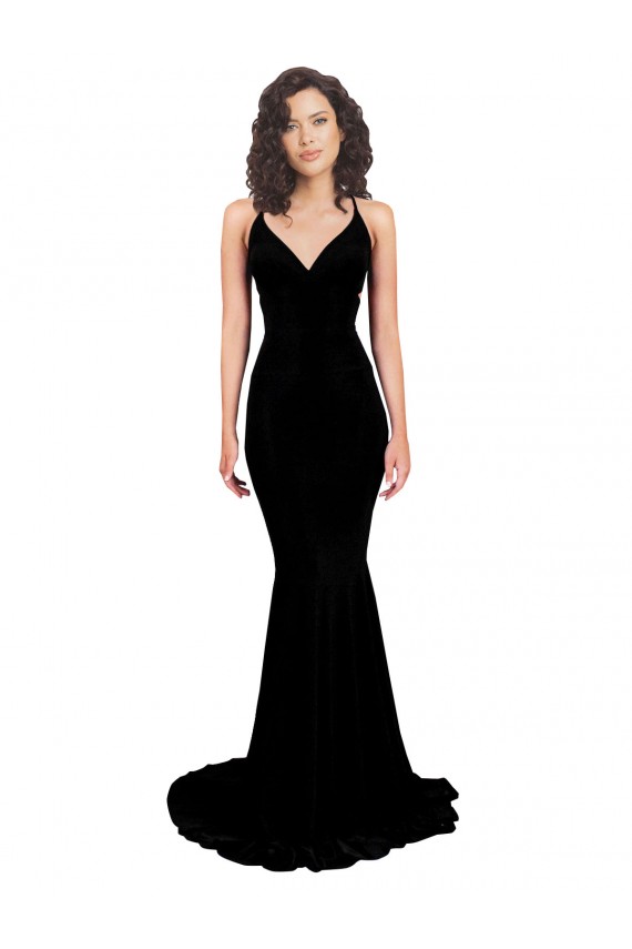 Online Negro Sirena Cuello en V Spandex Largo Formales Vestidos de dama de honor / Vestidos de fiesta