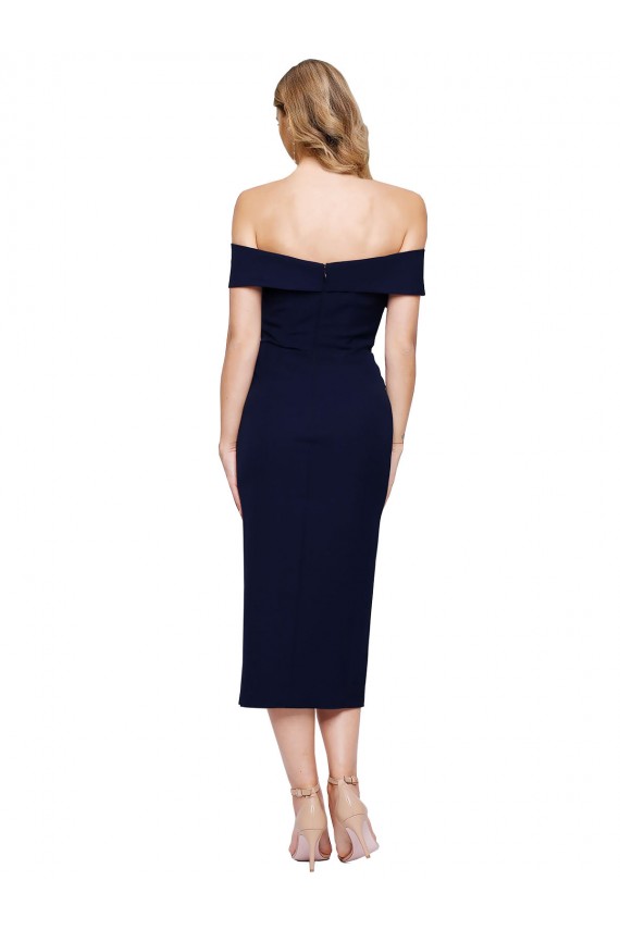 Online Azul marina oscuro Sirena Hombros Descubiertos Midi Crepé Elástico Corto Formales Vestidos de dama de honor / Vestidos de fiesta / Vestidos de cóctel