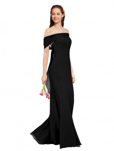 Online Negro Sirena Hombros Descubiertos Gasa Largo Vestidos de dama de honor / Vestidos de fiesta