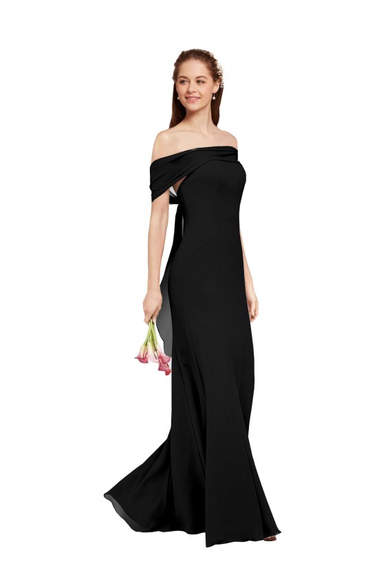 Online Negro Sirena Hombros Descubiertos Gasa Largo Vestidos de dama de honor / Vestidos de fiesta