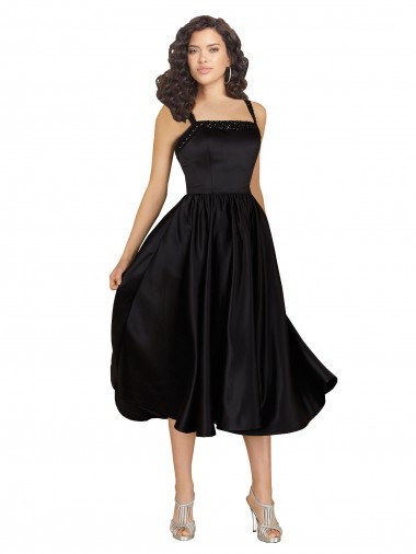 Online Negro línea A Cuadrado Satén Corto Vestidos de dama de honor / Vestidos de fiesta / Vestidos de cóctel