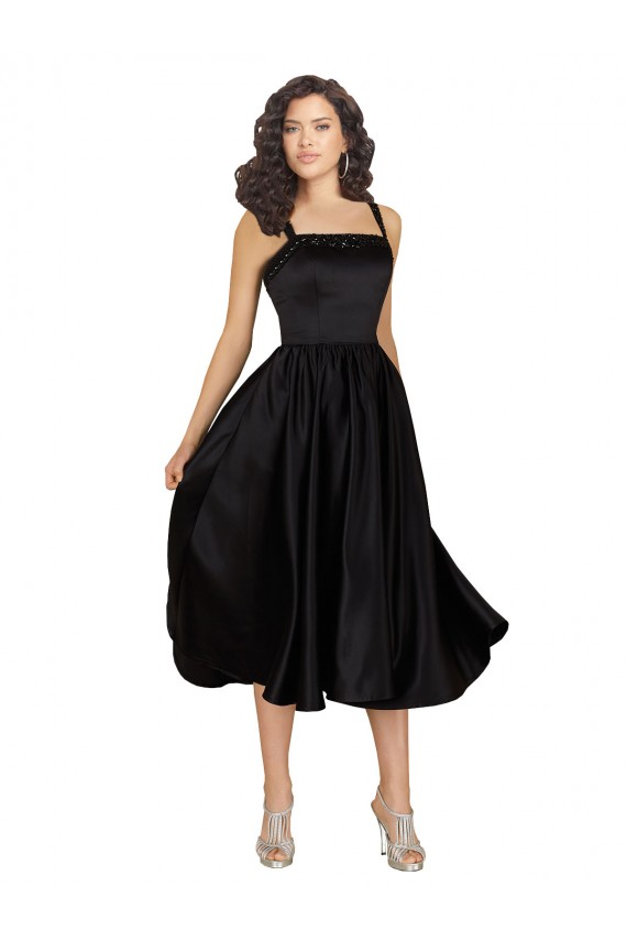 Online Negro línea A Cuadrado Satén Corto Vestidos de dama de honor / Vestidos de fiesta / Vestidos de cóctel