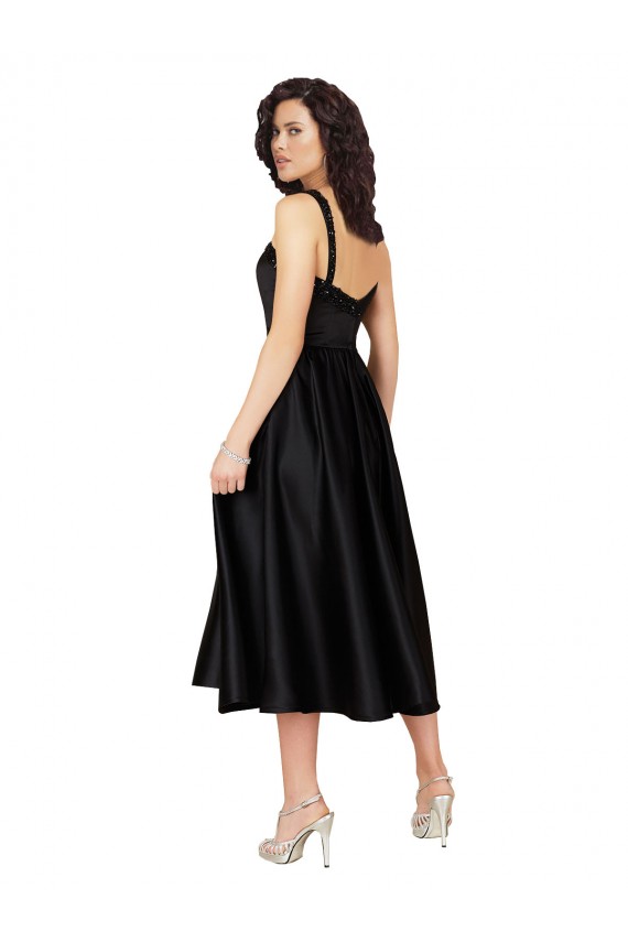 Online Negro línea A Cuadrado Satén Corto Vestidos de dama de honor / Vestidos de fiesta / Vestidos de cóctel