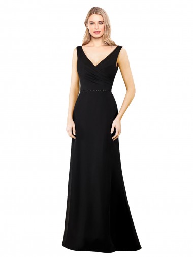 Online Negro línea A Cuello en V Gasa Largo Vestidos de dama de honor / Vestidos de fiesta
