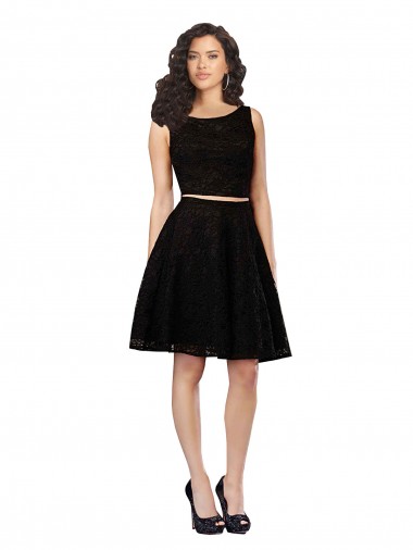 Online Negro línea A Cuello joya Encaje Corto Vestidos de dama de honor / Vestidos de cóctel