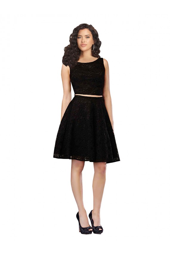 Online Negro línea A Cuello joya Encaje Corto Vestidos de dama de honor / Vestidos de cóctel