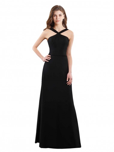 Online Negro línea A Halter Gasa Largo Vestidos de dama de honor