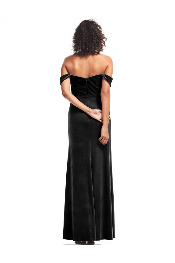 Online Negro línea A Hombros Descubiertos Sin tirantes Terciopelo Elástico Largo Formales Vestidos de dama de honor / Vestidos de fiesta
