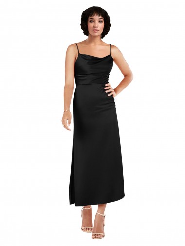 Online Negro línea A Tirantes espagueti Satén sedoso Corto Formales Vestidos de dama de honor / Vestidos de fiesta / Vestidos de cóctel