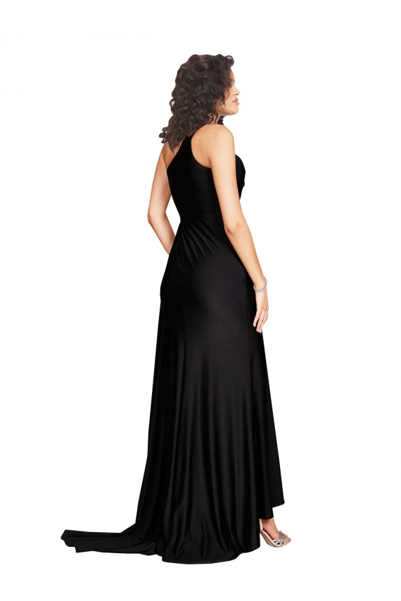 Online Negro línea A Un Hombre Satén sedoso Largo Formales Vestidos de dama de honor / Vestidos de fiesta