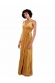 Online Oro Columna Cuello en V Terciopelo Elástico Largo Formales Vestidos de dama de honor / Vestidos de fiesta
