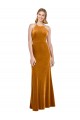 Online Oro línea A Halter Cuello Alto Terciopelo Elástico Largo Formales Vestidos de dama de honor / Vestidos de fiesta