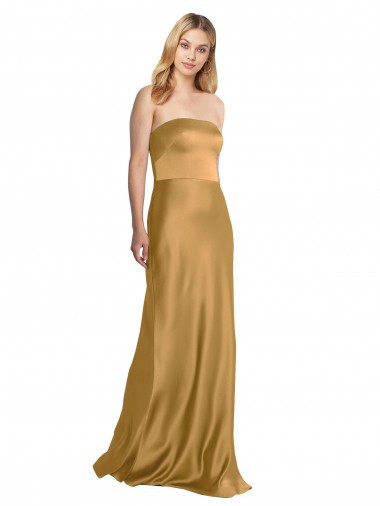 Online Oro línea A Sin tirantes Satén elástico Largo Formales Vestidos de dama de honor / Vestidos de fiesta