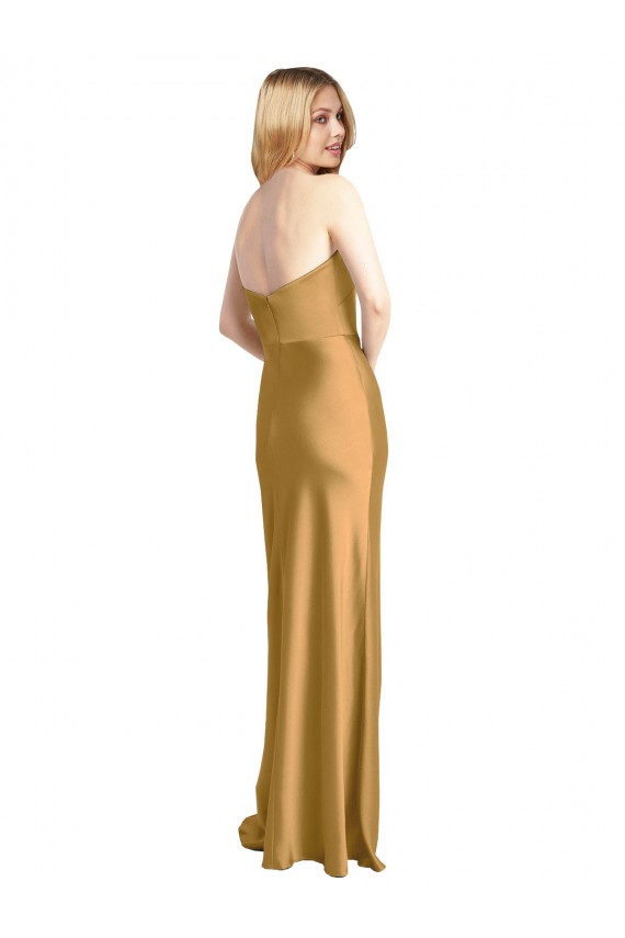 Online Oro línea A Sin tirantes Satén elástico Largo Formales Vestidos de dama de honor / Vestidos de fiesta