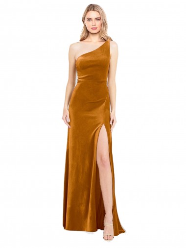 Online Oro línea A Un Hombre Terciopelo Elástico Largo Formales Vestidos de dama de honor / Vestidos de fiesta